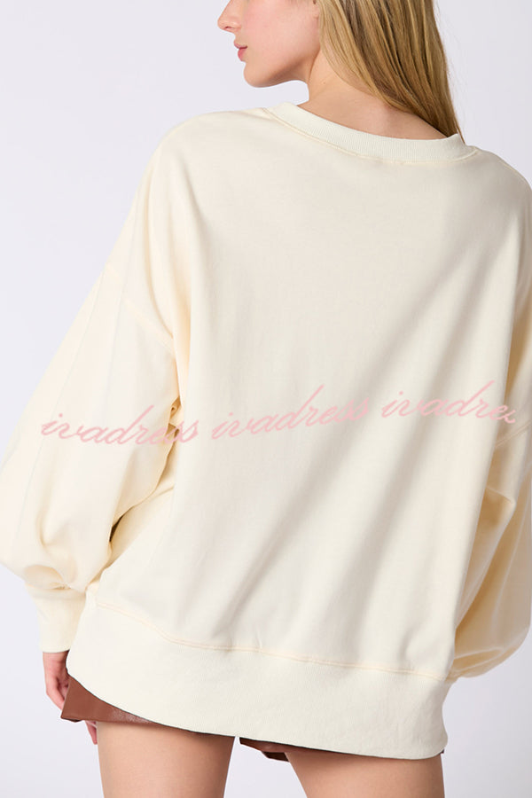 Sudadera informal holgada con bordado de calabaza colorida de Halloween 