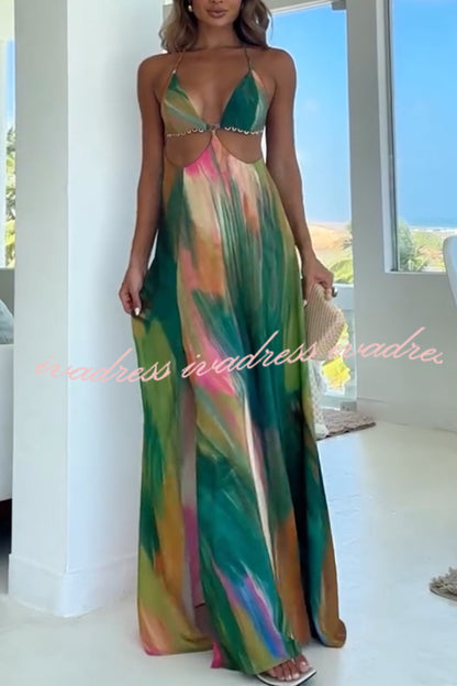 Vestido largo de vacaciones con abertura en la espalda y lazo Andie Splash Ink 