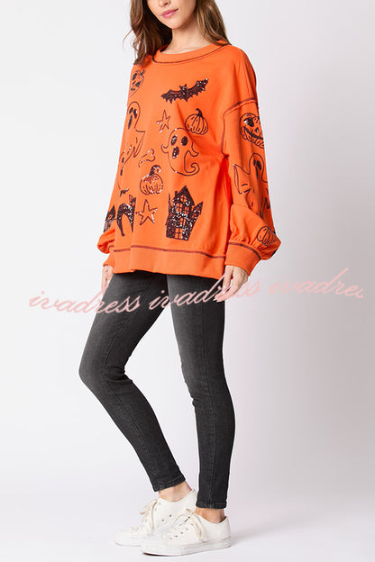 Halloween Graffiti Sequined Loose Casual Sweatshirt