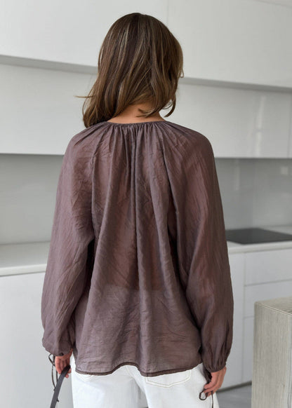 Hazel Whisper - Sheer Ruffle Tie Blouse