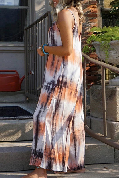 Vestido informal de vacaciones con cuello en V, estampado tie-dye y patchwork (7 colores)