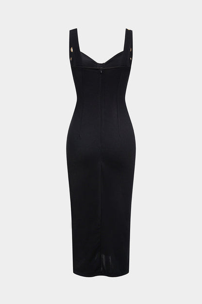 Metallic Eyelet Zipper Sleeveless Midi Dress