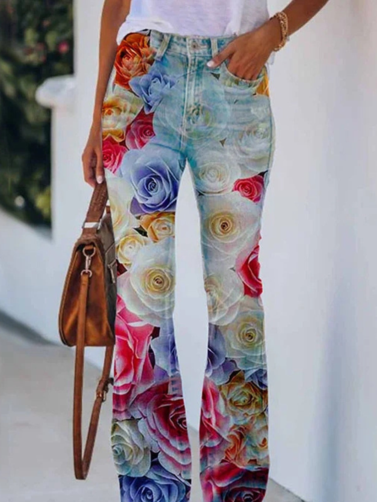 Daily Floral Graphic High Waisted Pocket Flared Pants