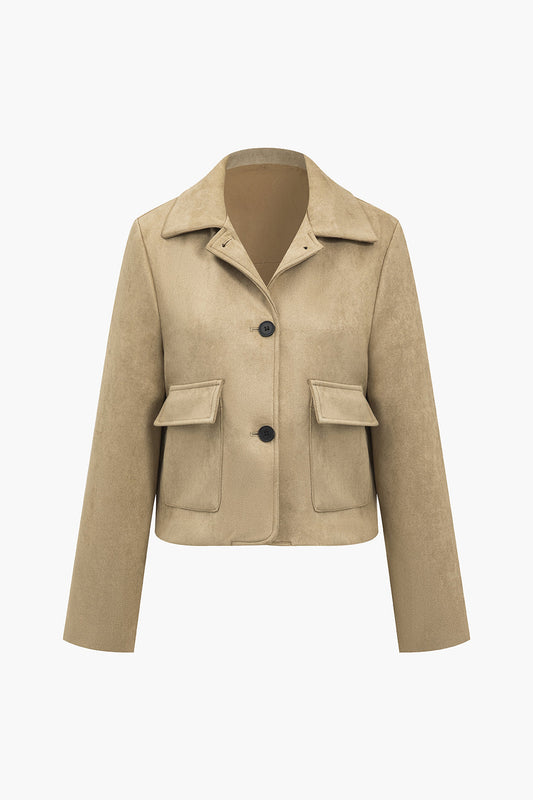 Suede Lapel Leather Long Sleeve Jacket