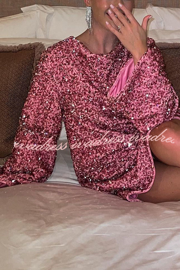 Vestido mini holgado con lazo en la espalda y lentejuelas para bailar toda la noche 