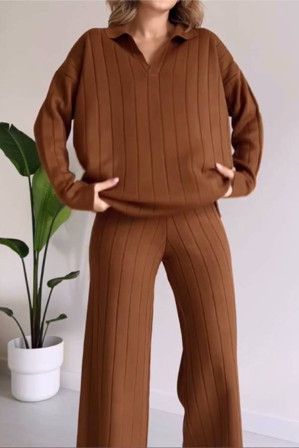 Stylish Pit Stripe Jacquard Sweater Two-pieces Set