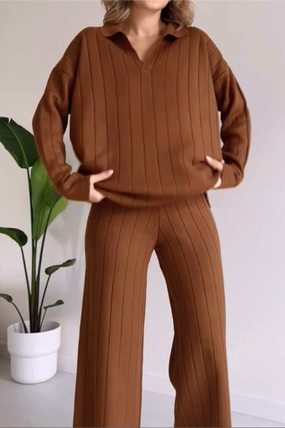 Stylish Pit Stripe Jacquard Sweater Two-pieces Set