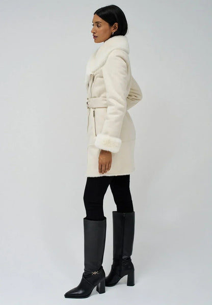 Faux Shearling Coat | Turn-Down Collar | Side Zip Closure