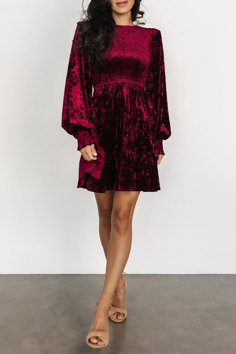 Vestidos casuales de terciopelo con volantes y cuello redondo (4 colores)