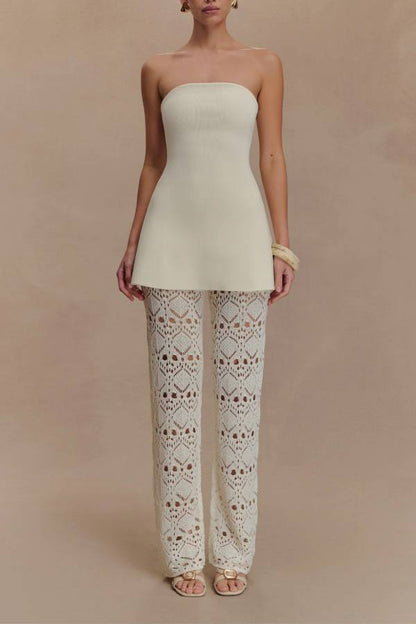 Anette Bandage Knit Strapless Stretch A-line Midi Top