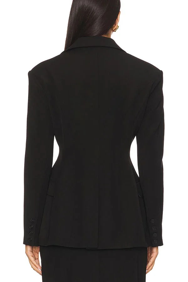 Blazer elegante con solapa y bolsillo, manga larga, hombros acolchados y cintura ajustada para vacaciones 