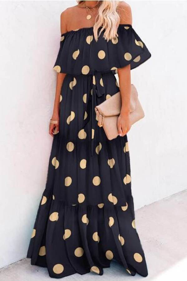 Chest Wrap Printed Full Skirt Dress