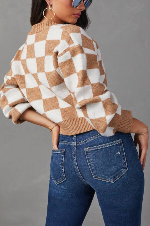 Checkmate Pocketed Knit Cardigan