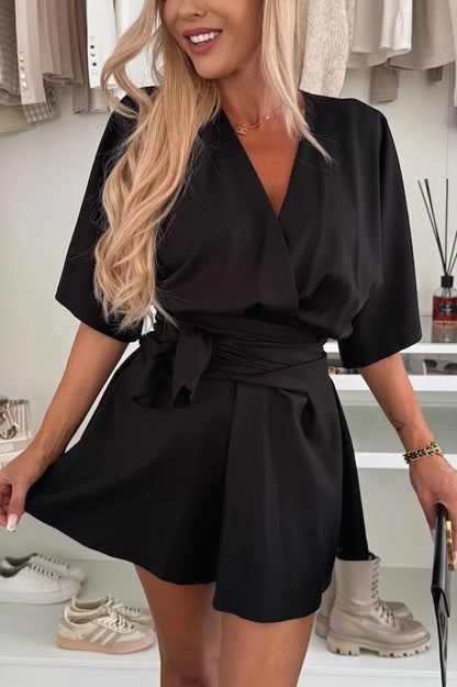 Stylish Comfortable V-neck Wide Sleeve Tie-up Loose Romper