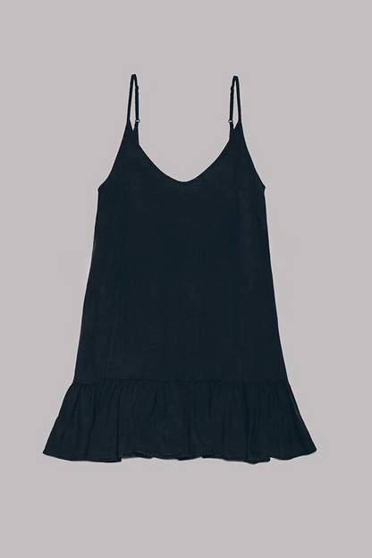 Vestido mini fluido de corte A en mezcla de algodón y lino