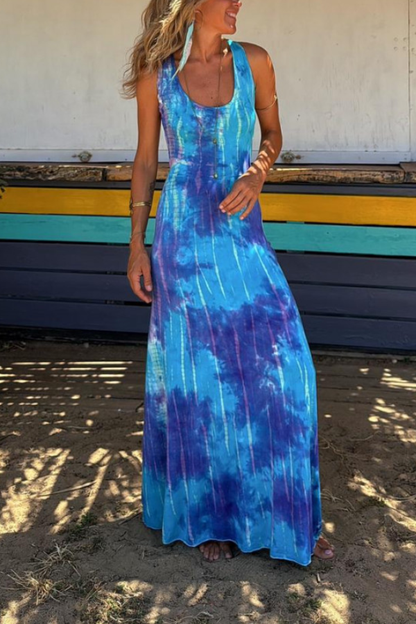 Vestido largo elástico con espalda cruzada 