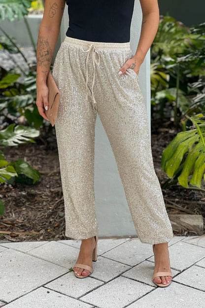 CHAMPAGNE SEQUIN JOGGERS