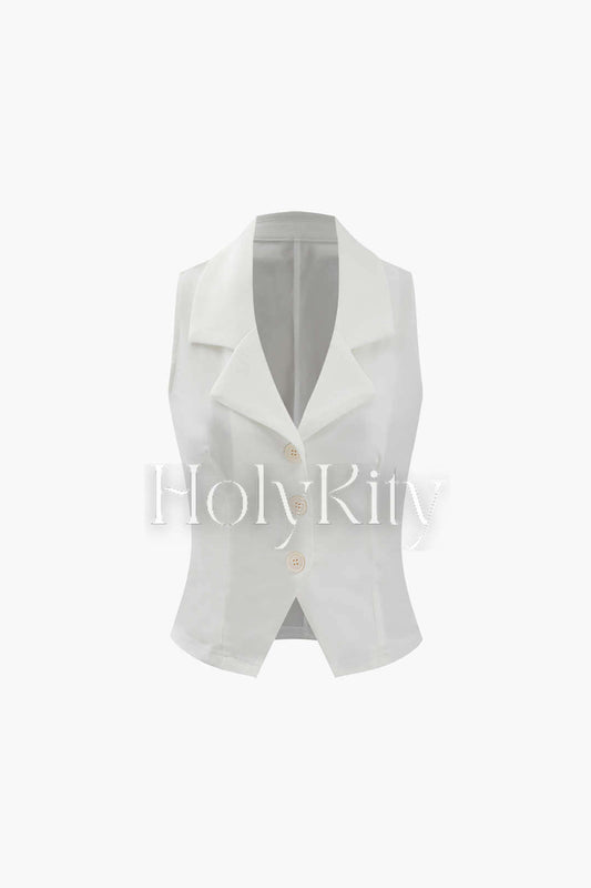 Button-Up Collared Crop Vest