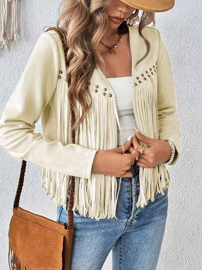 Daily Brown Long Sleeve Strappy Western Studded Chamois Cardigans