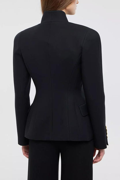 Classic Luxury Unique Metal Button Stand Collar Long Sleeve Blazer