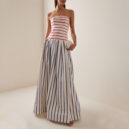 Bandeau Striped Print Sling Maxi Dress