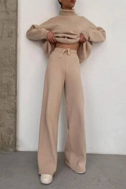 Knitted Solid Color Loose Casual Suit