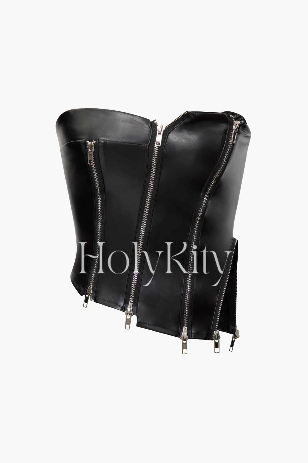 Faux Leather Multi Zipper Tube Top