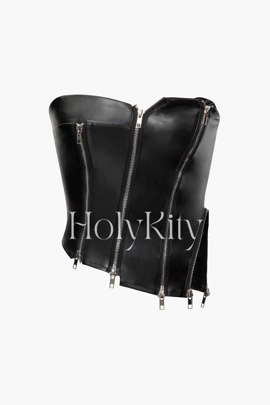 Faux Leather Multi Zipper Tube Top