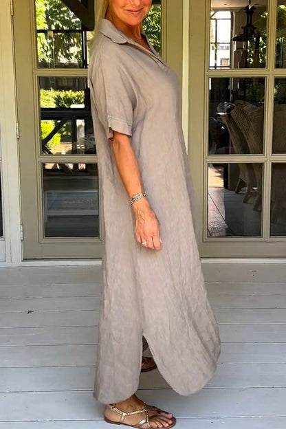 Vestido midi elegante, liso y de media manga 