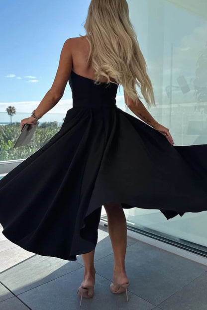 Sweet Cascade Solid Color Off Shoulder Pocket Full Hem Midi Dress