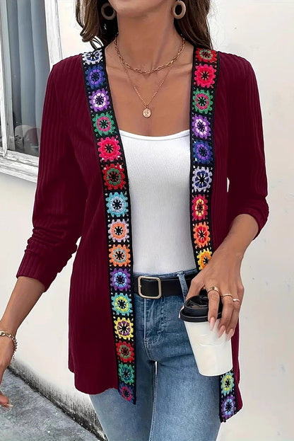Bohemian Style Floral Edge Long Sleeve Casual Knitted Cardigan