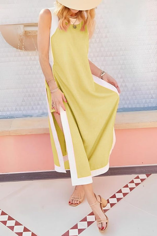 Ellie Contrast Color Sleeveless Midi Top and Elastic Waist Pocket Shorts Set