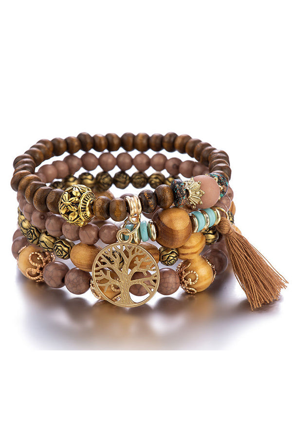Bohemian Multi-layered Wood Beaded Bracelet