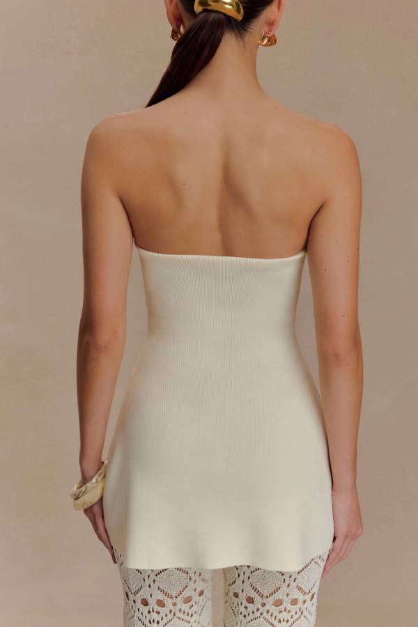 Anette Bandage Knit Strapless Stretch A-line Midi Top