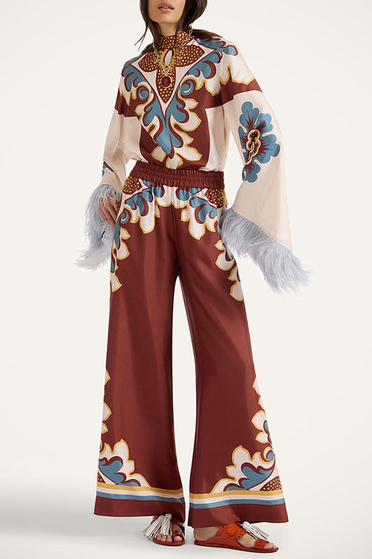 Bohemian Dreams Unique Print Elastic Waist Pocket Wide Leg Pants