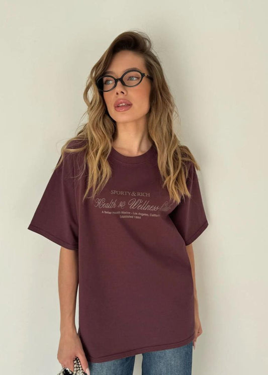 Bordeaux Script Tee – Oversized Cotton T-Shirt with Vintage Print