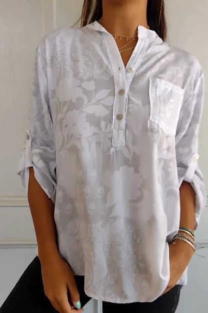Camisa informal con bolsillo y lentejuelas y estampado floral botánico 