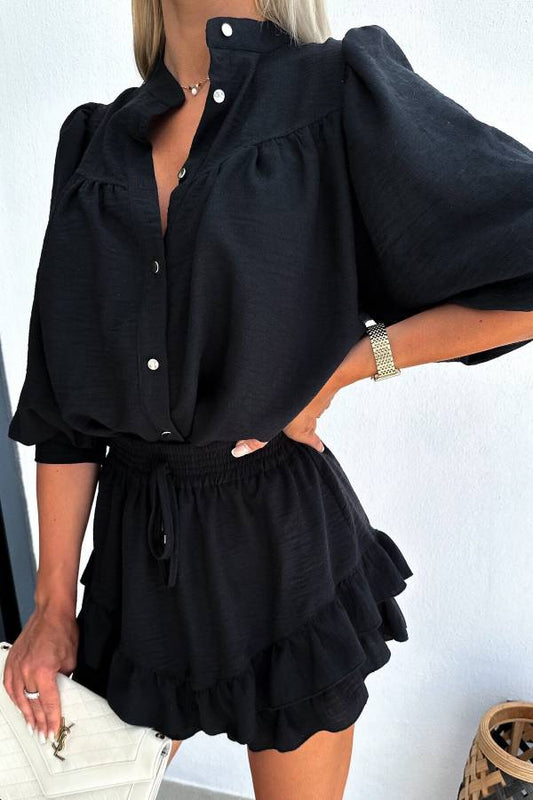 Casual Fashion Cotton and Linen Shirt and Short Skirt Set