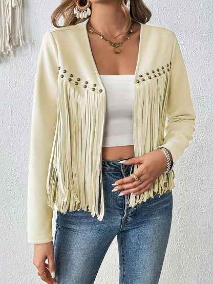 Daily Brown Long Sleeve Strappy Western Studded Chamois Cardigans