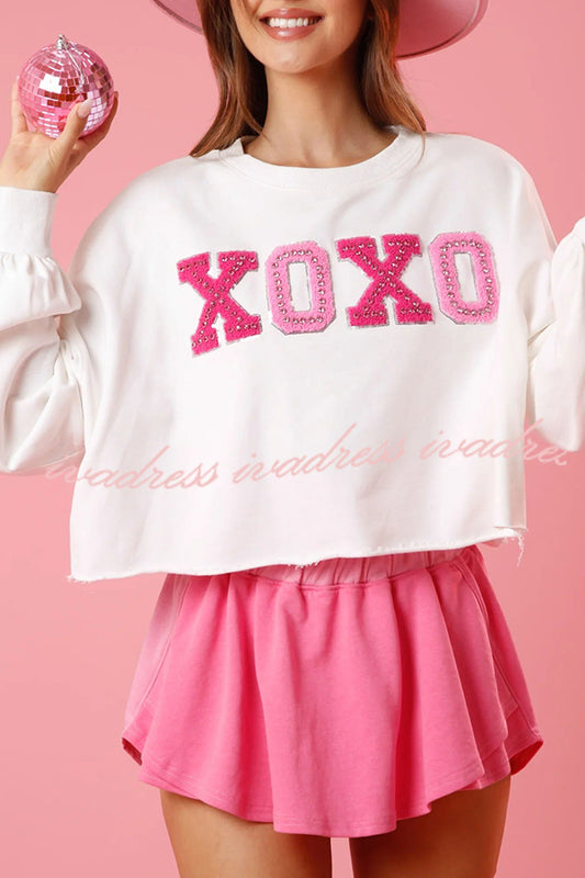 Valentine's Day Printed Round Neck Embroidered Long Sleeve Sweatshirt