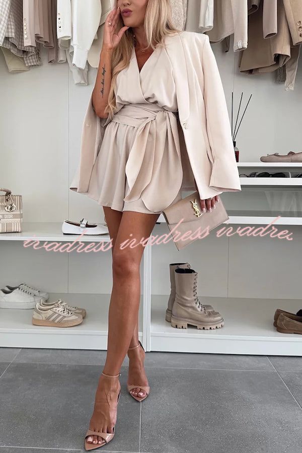 Stylish Comfortable V-neck Wide Sleeve Tie-up Loose Romper
