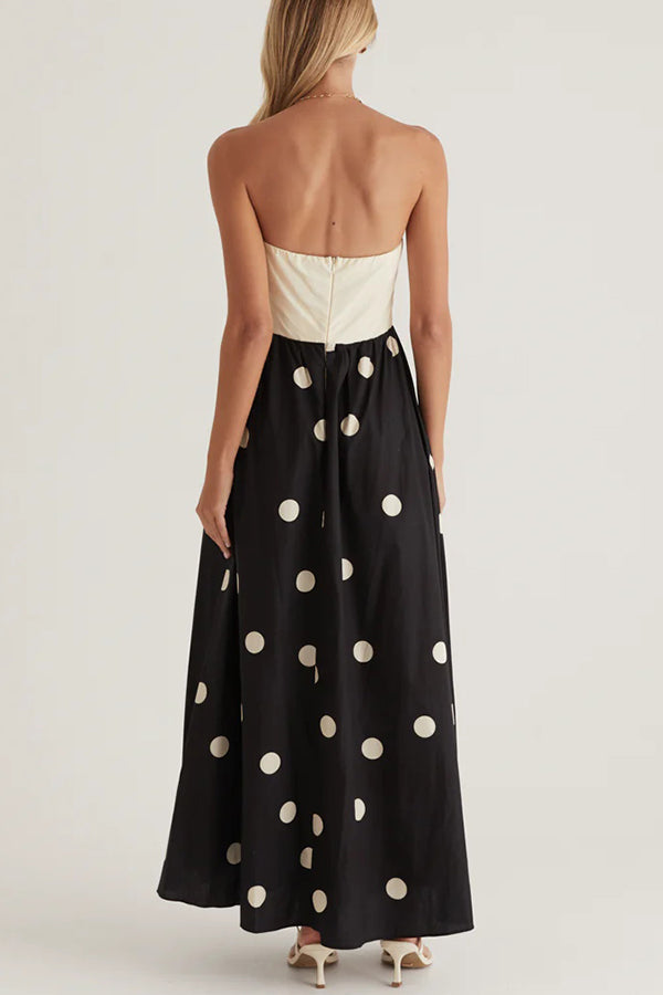 Vestido largo con top de tubo y estampado de lunares de moda 