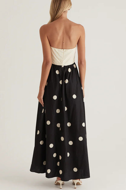 Vestido largo con top de tubo y estampado de lunares de moda 