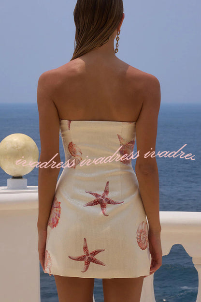 Vestido mini elástico sin tirantes con estampado único de lentejuelas para club de playa 