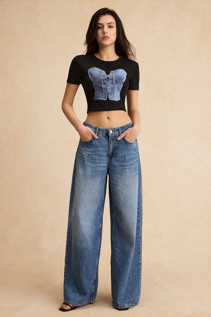 Corset Illusion Graphic Crop Top