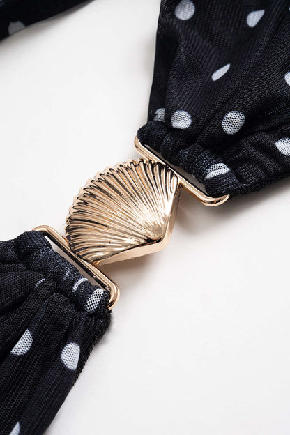 Polka Dots Print Metallic Decor Tube Top And Cut Out Skirt Set