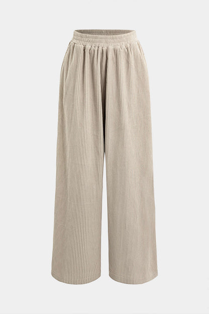 Solid Ruched Wide Leg Pants