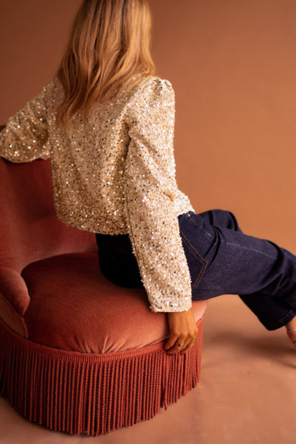 Golden Fleece Sequined Open Front Cropped Jacket