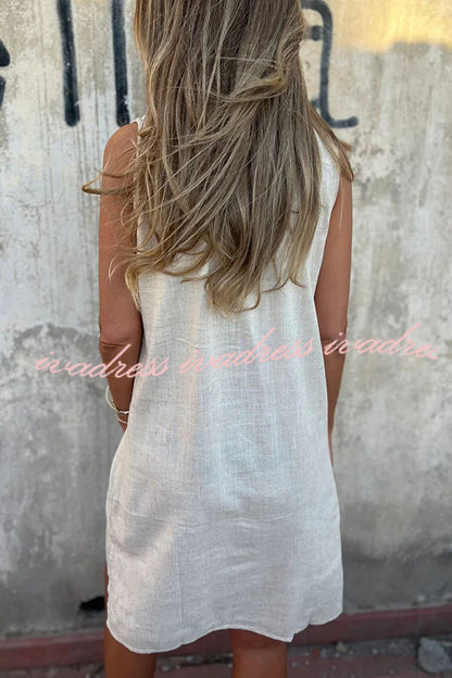 Vestido mini informal con bolsillos y escote en V sin mangas de color liso 