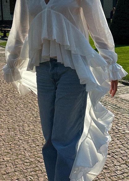 Cascade Drama - Long Ruffle High-Low Blouse